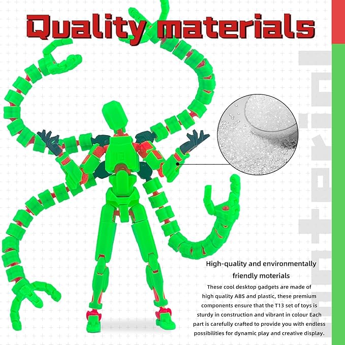 Assembly Completed T13 Action Figure,T13 Action Figure Multi-Jointed Movable,Ultimate Desktop Decor for Lovers t-13 Movability 3D Printed Toys (Green, 7.2in)