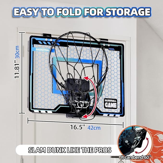 Mini Basketball Hoop Indoor for Kids, Basketball Hoop Over The Door with LED Lighting, Electronic Scoreboard & 3 Balls, Basketball Toys Gifts for 6 7 8 9 10 11 12 Year Old Teen Boys Christmas