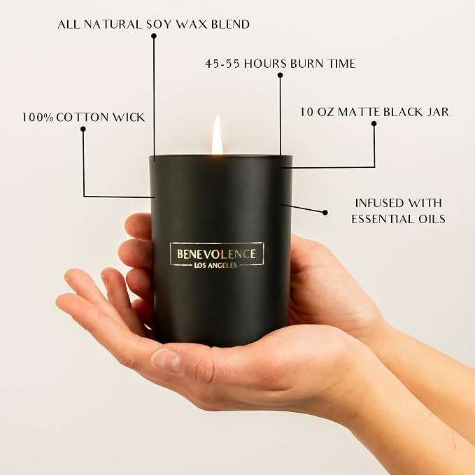 Benevolence LA Premium Black Berries Scented Candle – Long-Lasting, 45-Hour Burn – Luxury Black Wax Soy Candle for Home – Aromatherapy & Room Decor – 10oz