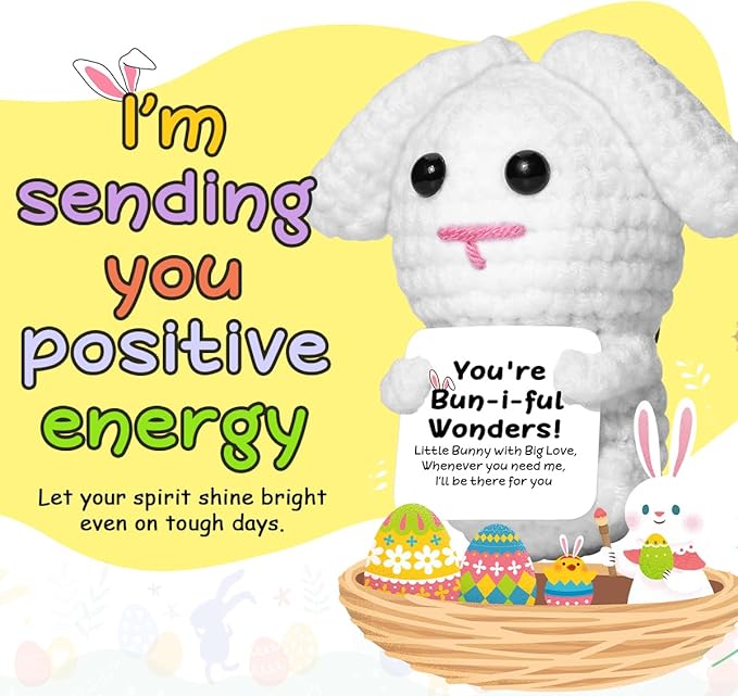 AICase Funny Positive Bunny Gifts Easter Basket Stuffers Easter Gifts Decorations Emotional Support Nuggets Crochet Animals Handmade Cheer Decor bunny lulu for Sister Daughter Son