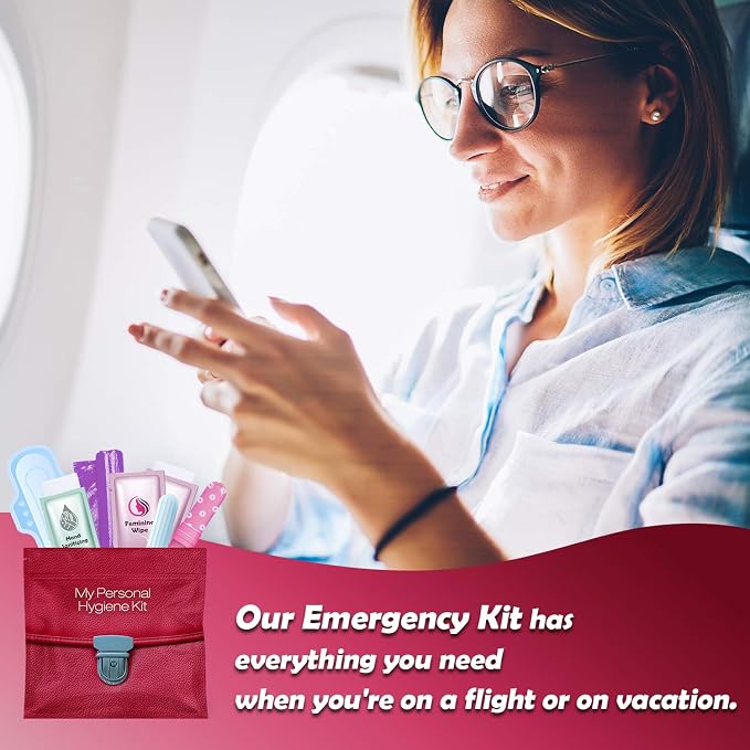 Menstrual Kit All-in-One 10 Pack | Convenience on the Go | Period Kit Pack for Travelling, Tweens & Teenagers or just When You’re Out | Individually Wrapped Feminine Hygiene Product (Brown Leather)