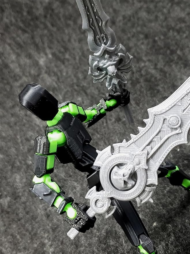 (Assembly Completed) T13 Action Figure, 5.5 Inch 3D Printed Multi-Jointed Movable Dummy 13 Toy,Dummy 13 Robot Action Figure with Lots of Weapons, Black Green