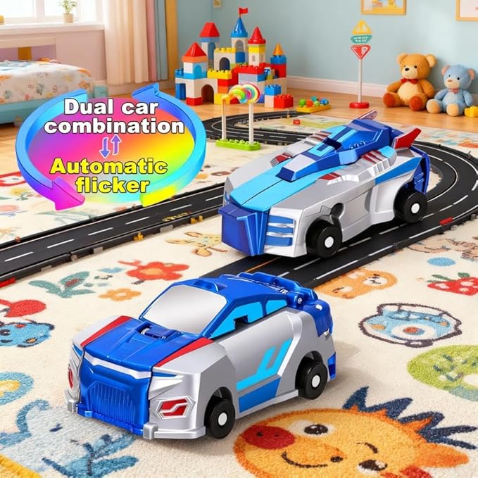2-in-1 Collision Transformation Dinosaur Car Toy |Magnetic Cars Convertible Robot Toys|DinosaurToys for Kids 3-12 Ideal Christmas Birthday Gift for Boys and Girls (Colorful Blue)