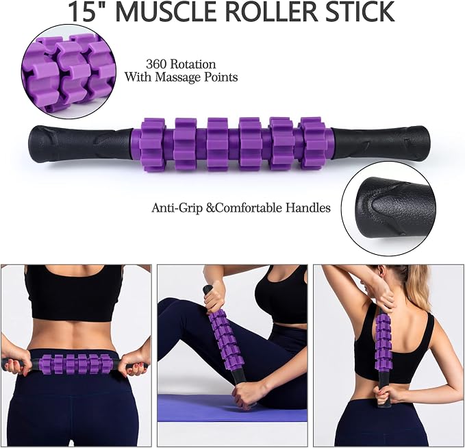 JOYENERGY 5 in 1 Foam Roller Set, Trigger Point Foam Roller Patented, Massage Roller Stick, Massage Ball, Stretching Strap for Deep Tissue Massager for Muscle Pilates Yoga Whole Body