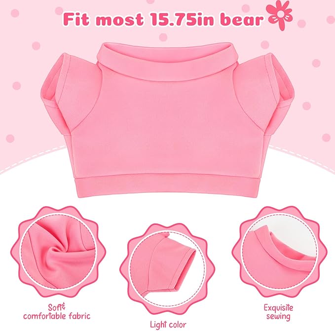 Skylety 6 Pcs Bear Clothes Basic Tee Shirt Classic Stuffed T Shirt Plush Crew Neck for Stuffed Bears Doll with 14 - 18 Inch, Bear Not Included(Pink)