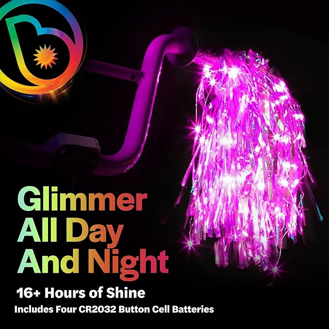 Brightz SparkleBrightz LED Light Up Bike Streamers, 2-Pack - LED Light Up Tassels for Bikes & Scooters - Add Glimmer & Shine to Your Handlebars - Batteries Included