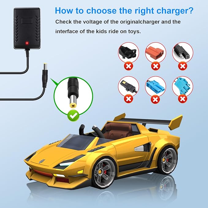 6V Battery Charger for Ride on Toys, 6V Charger for Kidzone Bumper Car, 6V Charger for Ride on Car Best Choice Products SUV Powered Accessories, Universal 6V Bumper Car Charger for Flybar
