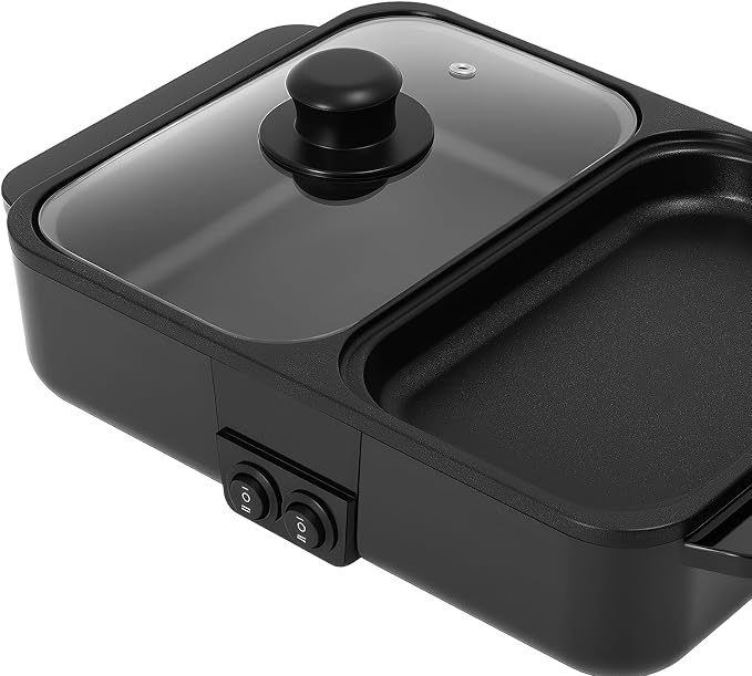 Hot Pot Electric with Grill,2 in 1 Indoor Non-Stick Electric Pot and Griddle,Independent Dual Temperature Control,for Korean BBQ, Steaks, Noodles & More