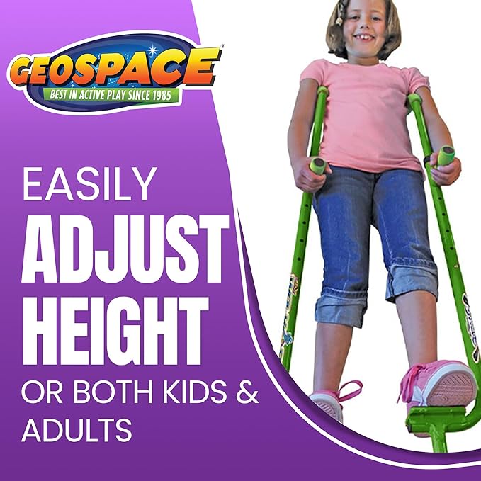Geospace Adjustable Walkaroo Xtreme Steel Stilts for Kids - Vert Lifters Indoor/Outdoor Play, Exercise, Steel Stilts for Adults- Up to 250 lbs, Height Adjustable Walking Stilts, Kids Stilts - Green