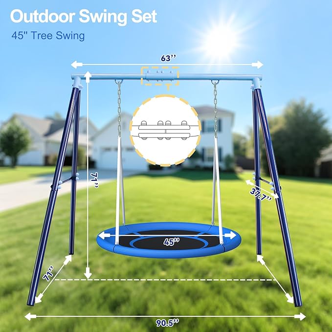 JYGOPLA Heavy Duty 500lbs Saucer Swing Set - Outdoor Metal Frame Playground Equipment for Backyard, Includes 45'' Tree Swing & Adjustable Steel Stand - Kids/Toddlers Age 3-12