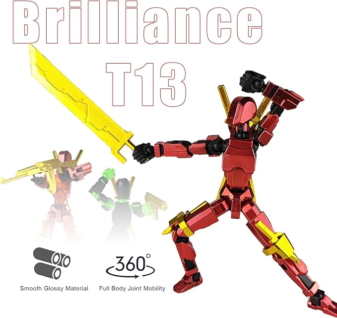 Assembly Completed T13 3D Printed Action Figures,Dummy 13 Robot 13 Movable N13 Action Figure, Lucky 13 Gift for Collectors Desktop Decorations for Game Lovers Toy(Red Blue)