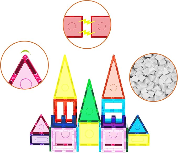 61pc Magnet Tile Building Blocks with Car Base Drawstring Carry Bag Magnetic Construction Toy Structure Build Magnets Toyset Preschool Montessori Toys for Sensory STEAM Education Age 3+ EP61