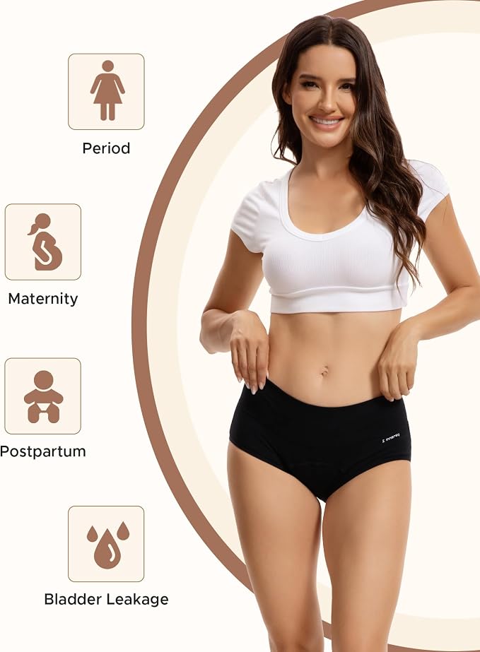 INNERSY Period Underwear for Women Leakproof High Waisted Menstrual Cotton Panties 3 Pack