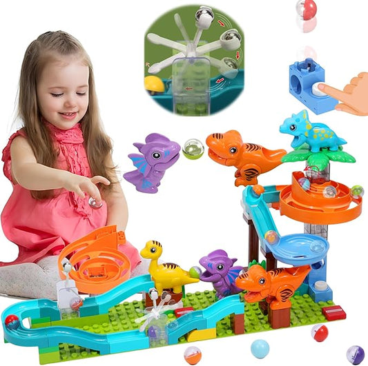 Dinosaur Marble Run Building for Kids: 3 4 5 6 7 8 Years Old Dinosaur Building Blocks Set Compatible with Major Brands - STEM Toy for Preschool Home for Boys Girls