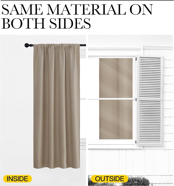 NICETOWN Living Room Curtains, Blackout Draperies, Taupe, 1 Pair, 70 x 84-inch, Home Decorations Thermal Insulated Solid Rod Pocket Blackout Drapes for Cafe