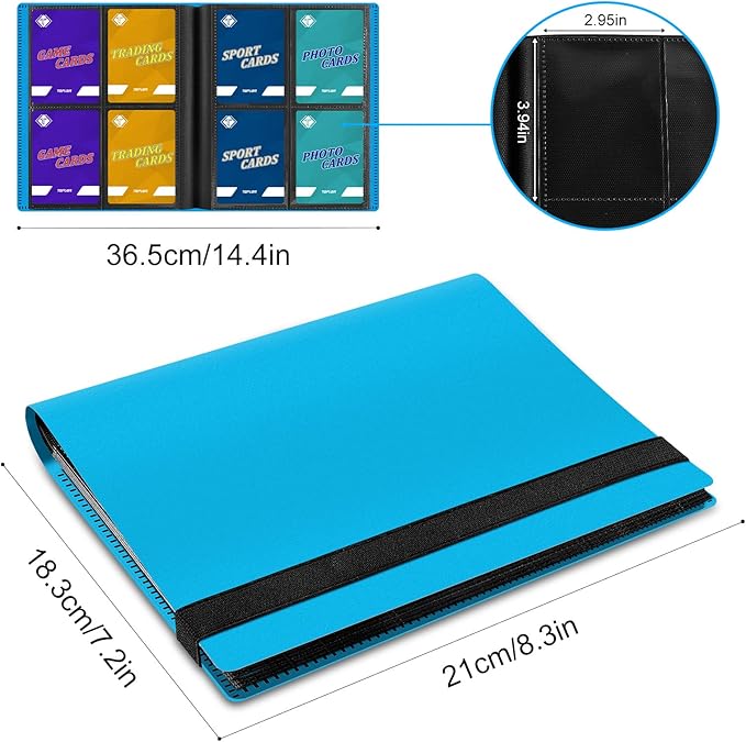 4 Pocket Card Binder for 160 Sleeves, Card Folder Ablum for Trading Cards Collection for Sports Cards, Baseball Cards, Game Cards, Mini TCG Binder Fit for MTG, Gift for Card Collector (Blue)