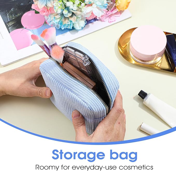 Xinjoduz 1 PCS Sanitary Napkin Storage Bag, Mini Makeup Bag with Zipper Corduroy Period Bags for Teen Girls for School Small Square Cosmetic Pounch Menstrual Pad Bag Tampon Holder for Purse (Blue)