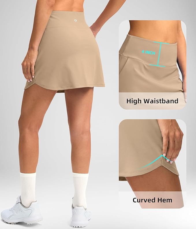 16'' Skorts for Women with 4 Pockets Athletic Tennis Golf Skirt | Built-in Shorts, High Waisted, Stretchy, A Line, Casual, Pickleball, Skort