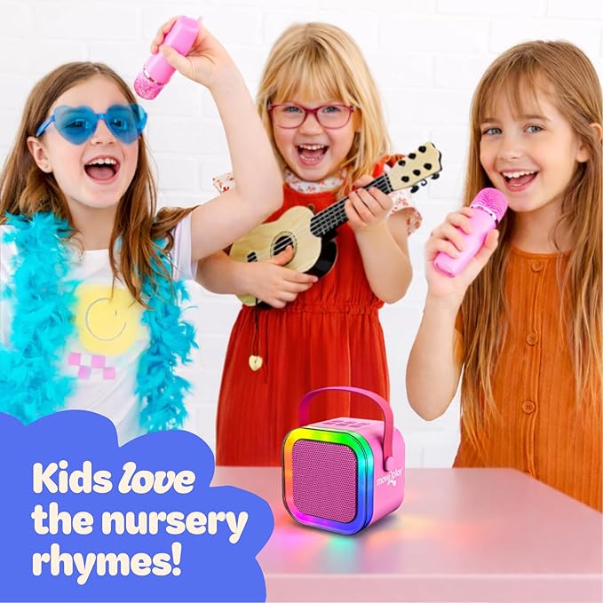Move2Play, Mini Karaoke Machine for Kids | Built-in 20+ Songs | Bluetooth Speaker with Microphones | Voice Effects | Toddler Music Toy | Christmas Stocking Stuffer | Girls & Boys Age 2, 3, 4, 5, 6+
