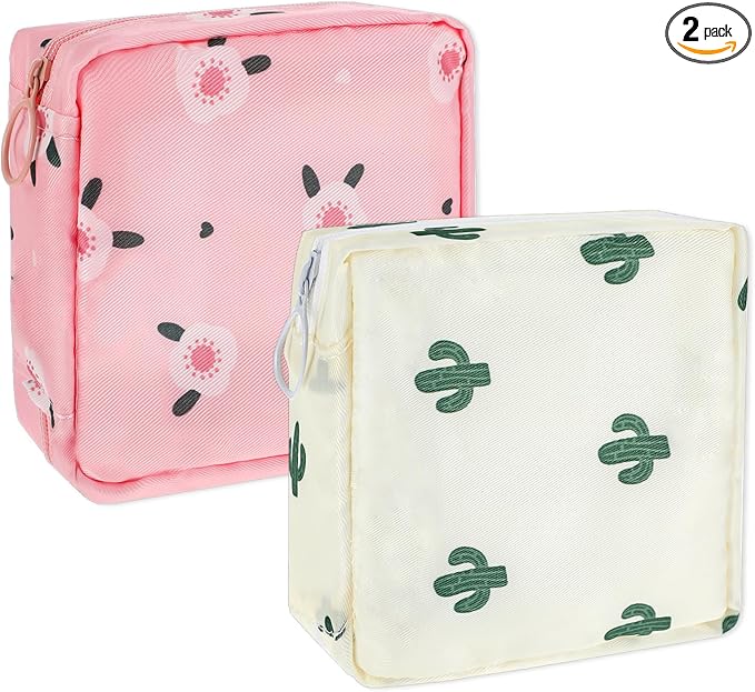 2Pcs Period Bag, Sanitary Napkin Storage Bag Portable Reusable Sanitary Pads Bags for Women Tampons Holder for Purse Period Pouch with Zipper Feminine Care Kit