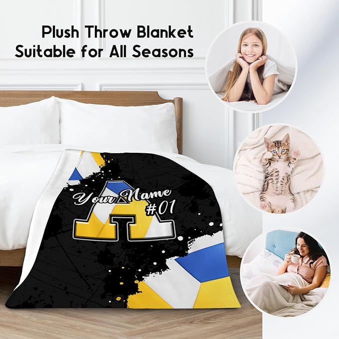 Custom Volleyball Blanket - Personalzied Initial Name Gifts for Girls Adults - Cozy Fleece Sports Throw for Volleyball Players - 60x80 Inches Large Blankets Decor for Bedroom