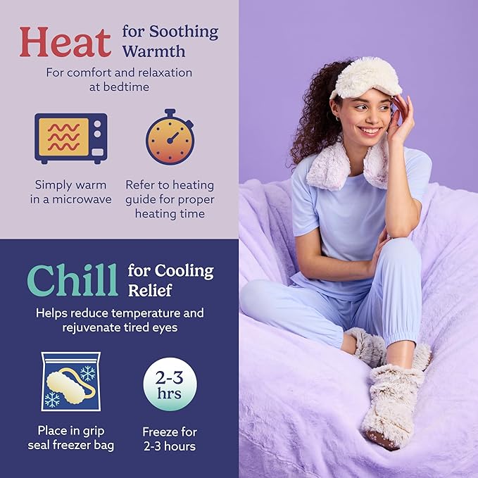 warmies Microwavable Eye Mask for Warmth & Comfort - Heating & Cooling Compress for Calming Relaxation - Weighted & Heated Eye Mask with Scented Lavender for Sleeping - Cream