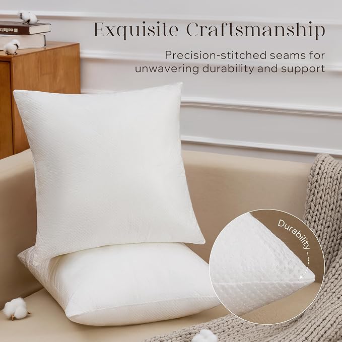 Phantoscope 18x18 Pillow Inserts, Throw Pillow Inserts for Couch, Pack of 2 | 100% Virgin Fiber Hypoallergenic Pillow Form, Soft Throw Pillow Inserts, Lightweight Throw Pillows for Couch Bed Pillows