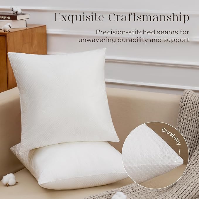 Phantoscope 18x18 Pillow Inserts, Throw Pillow Inserts for Couch, Pack of 1 | 100% Virgin Fiber Hypoallergenic Pillow Form, Soft Throw Pillow Inserts, Lightweight Throw Pillows for Couch Bed Pillows