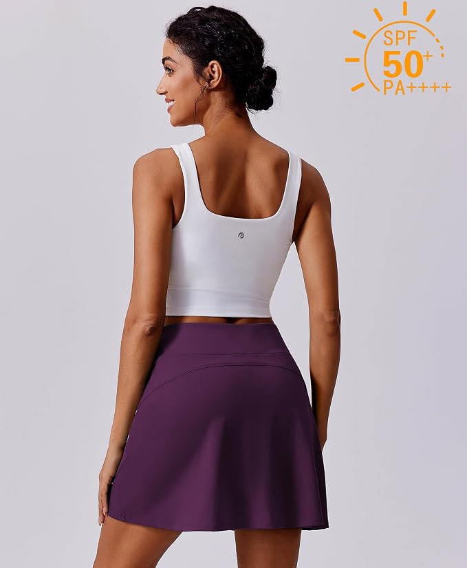 PINSPARK 17" Golf Skorts for Woman High Waisted Tennis Skirt with 4 Pockets | Lightweight, Quick Dry, 4-Way Strecth, Breathable, Tummy Control, UPF 50+ Athletic Skort for Workout, Pickleball, Gym, Casual