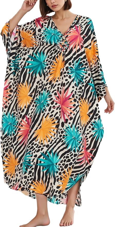 Mumu Dresses for Women Plus Size, Bohemian Kaftan Beach Cover Up Long Maxi Nightgown Soft Loungewear