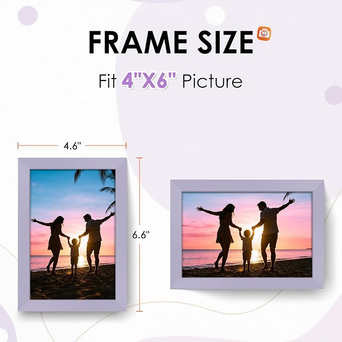 FIXSMITH 4x6 Picture Frame Set of 2, Purple Photo Frame 4x6 with HD Plexiglass, Brown Picture Frames Collage for Tabletop or Wall Display