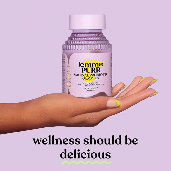 Lemme Purr Vaginal Probiotic Gummies for Women - Balanced pH, Healthy Odor, Yeast Balance & Flora Support + Vitamin C for Immune Health - Tasty Pineapple (60 Count)