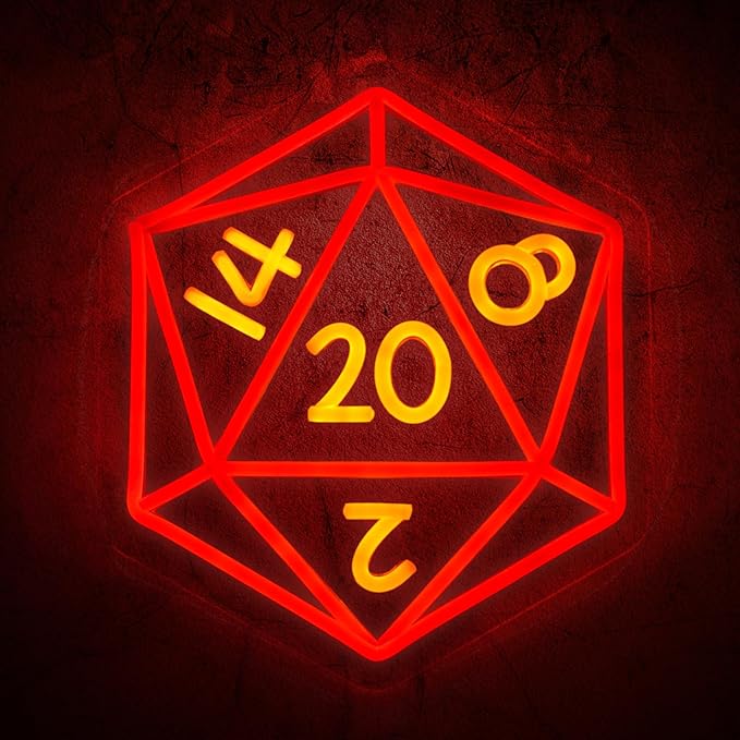 Dice Neon Signs for Wall Decor,Cool Dimmable Dungeons and Dragons Dice Game LED Sign,13x11 inch USB Powered Dimmable Neon Light for Man Cave, Game Room, Bedroom, Party Decoration Gifts