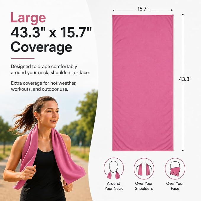 Ice & Sweat Towels, 43.3" x 15.7" - Cooling Neck Wraps for Summer Heat - Quick Cool Down for Gym, Running, Golf, Yoga & Sports