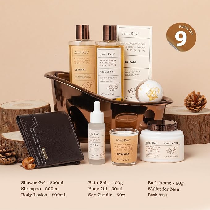 Bath Gifts for Men Dad Birthday Gifts Spa Kit Cedar & Bergamot Mens Gift | Bath Gift Set and Shower Gift Bath and Body Gift Basket Set Mans Gift Bath Spa Kit Spa Baskets, Home Spa Care Men Gift set