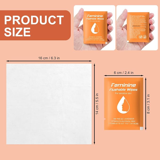 twoworld 100 Feminine Wipes Flushable Travel Individually Wrapped | Travel Wipes for Women,Feminine Care Wet Wipes Travel Size Vaginal Wipes for Adult,Girl and Homeless(Lavender)