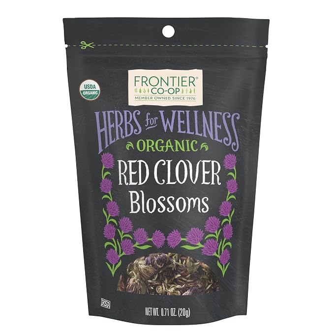 Frontier Co-op Organic Whole Red Clover Blossoms, 0.71oz - Fragrant, Natural and Versatile for Garnishes and Red Clover Tea - Kosher, Non-Irradiated