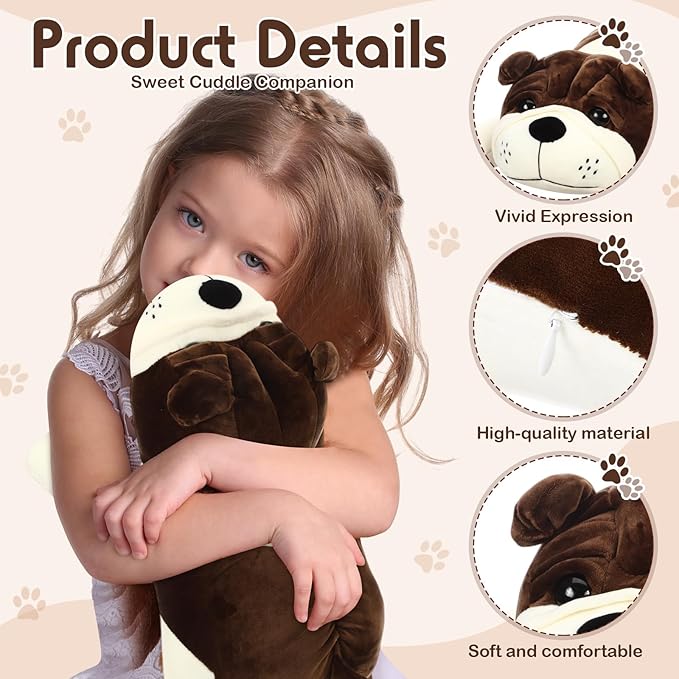 17.7" Huggable Dog Plush, Cute Stuffed Animal, Soft Adorable Cuddle Companion for Kids, Christmas Birthday Plush Pillow Gift for Boys and Girls