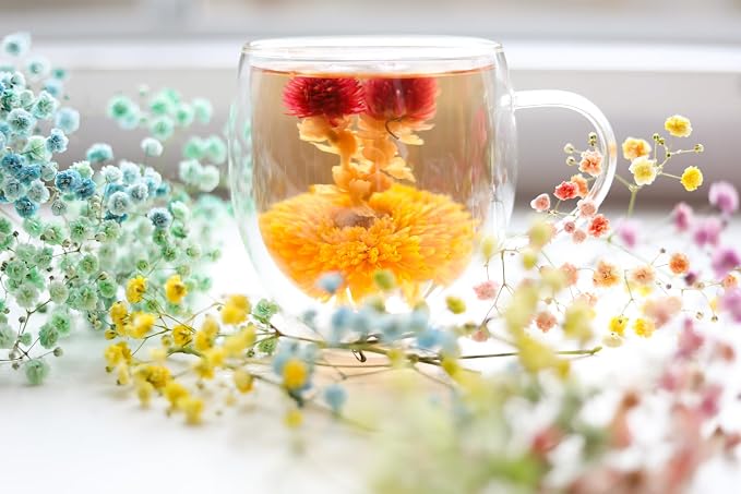 Teabloom Flowering Tea - 12 Unique Varieties of Fresh Blooming Tea Flowers - Hand-Tied Natural Green Tea Leaves & Edible Flowers - 12-Pack Gift Canister - 36 Steeps, Makes 250 Cups