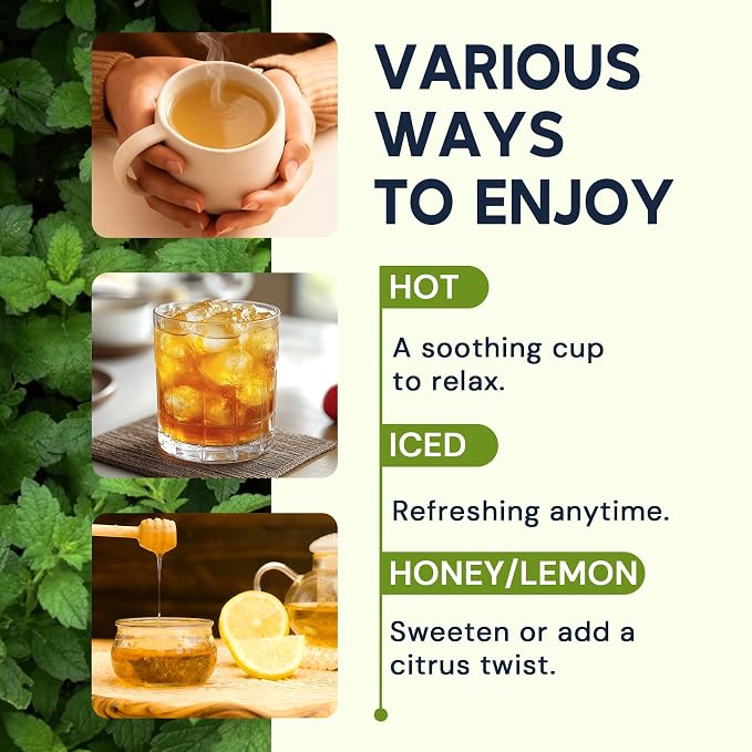 Lemon Balm Tea Bags, Pure & Natural Melissa Officinalis Herbal Tea, Premium Dried Lemon Balm Leaf with Naturally Lemony & Citrusy Flavor, Caffeine-Free, Non-GMO, 20 Count