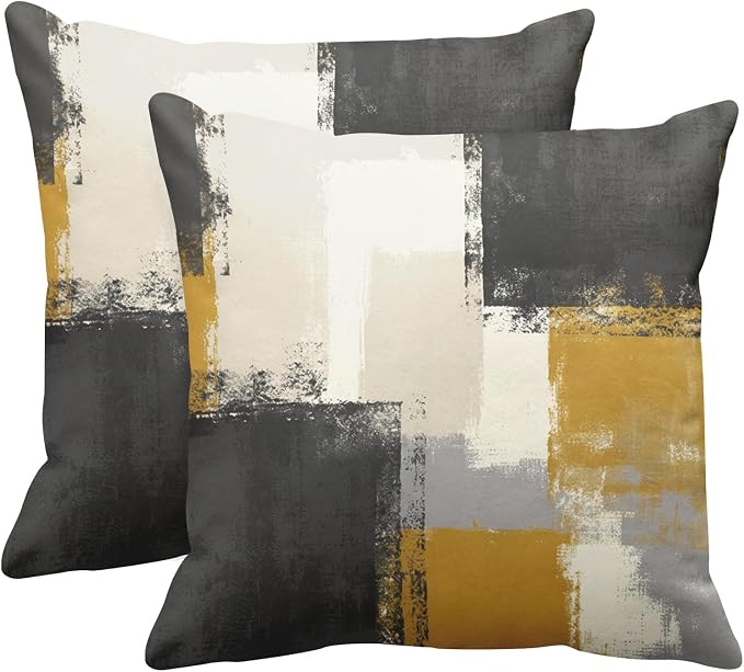 Emvency Throw Pillow Covers Set of 2, 18 x 18 Inch, Yellow Beige | Abstract Modern Painting Outdoor Decorative Square Pillow Cases Couch Cushion Case for Couch Bed Sofa Living Room Home Decor