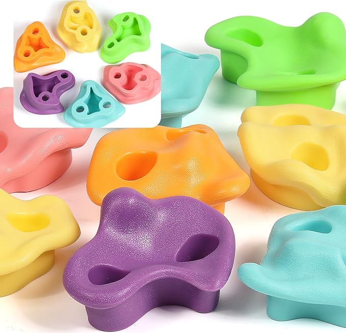TOPNEW 18PCS Climbing Holds for Kids, Rock Wall Climbing Kit with Hardware for Indoor and Outdoor Climbing Wall, Soft Color
