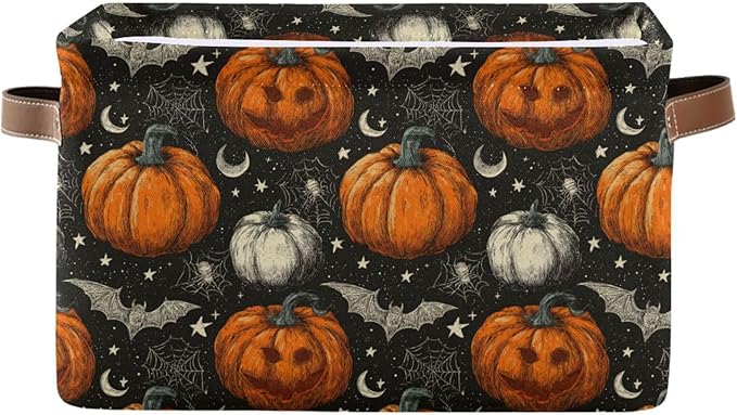 Aslsiy Storage Basket Halloween Jack O Lantern Spider Nursery Bins Black Baby Box Canvas Clothes Shelf Basket Laundry Hampers 1 Pcs