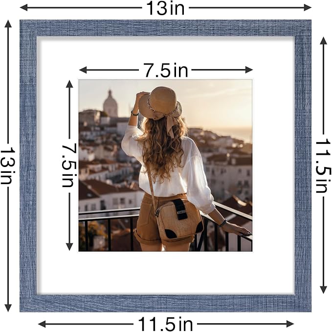 Vittanly 12x12 Picture Frames Set of 9 for Wall Mounting, Navy | Display Pictures 8x8 with Mat or 12x12 without Mat for Wall Mounting, Square Photo Frames for Home Decor, Engineered Wood