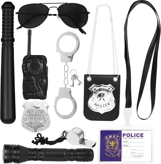 3 otters 9PCS Police Pretend Play Toy Set, Police Accessories for Kids Include Badge, Handcuffs, Walkie, and More for Dress Up Party, Role-playing, Christmas Gift for Kids 3-8
