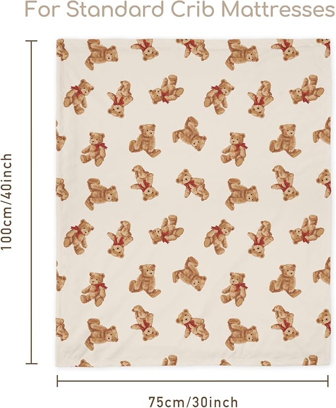Bear Minky Baby Blanket, Ultra Soft Cozy Nursery Blanket for Unisex Boys Girls, Fluffy Toddler Infant Newborn Warm Nursery Bed Blankets for Crib Stroller or Carseat, 30”×40”, Beige