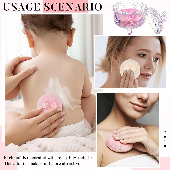 Tioncy 3 Pcs Large Body Powder Puff and Container Valentine's Day gift Powder Container with Puff Crystal Case Soft Washable Reusable Velour Face Body Glitter Wet Dry Makeup(Butterfly,Glitter)