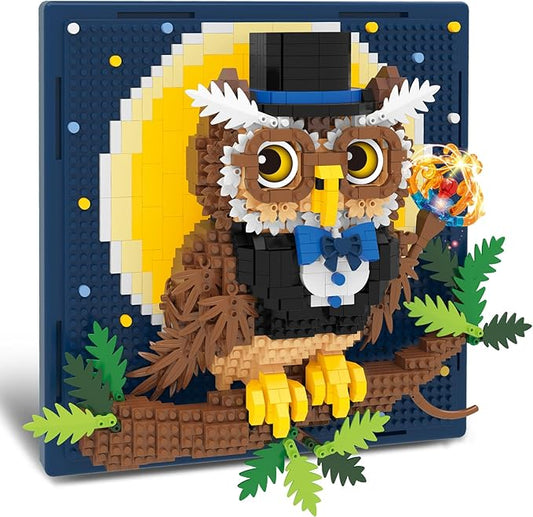 Magic Owl Animal 3D Wall Art Micro Mini Building Blocks Set, Unique Home Wall Decor or Table Display, No Compatible with Lego Set, Ideal Gift Toy for Adults Boys Girls (1272 PCS)