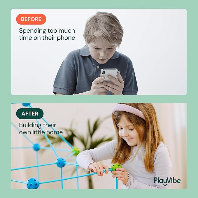 PLAYVIBE Fort Building Kit - 130 Pieces, Blue - Indoor & Outdoor Play, STEM Toy & Building Toys & Creative Forts
