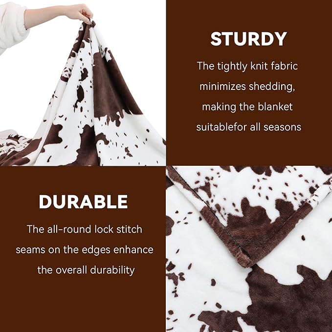 Fleece Throw Blanket for Bed Couch, Cozy Gifts for Women Men Girls Boys, Brown White Soft Plush Lightweight Warm Throw Blanket for All Seasons Farmhouse Decor (50"x60")